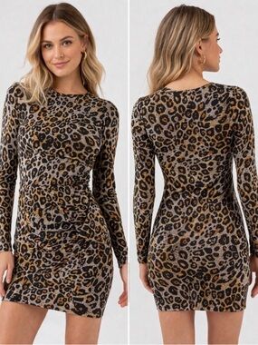 Francesca's June & Ivy Tammy‎ Ruched Leopard Luxe Mini Dress Medium Night Out